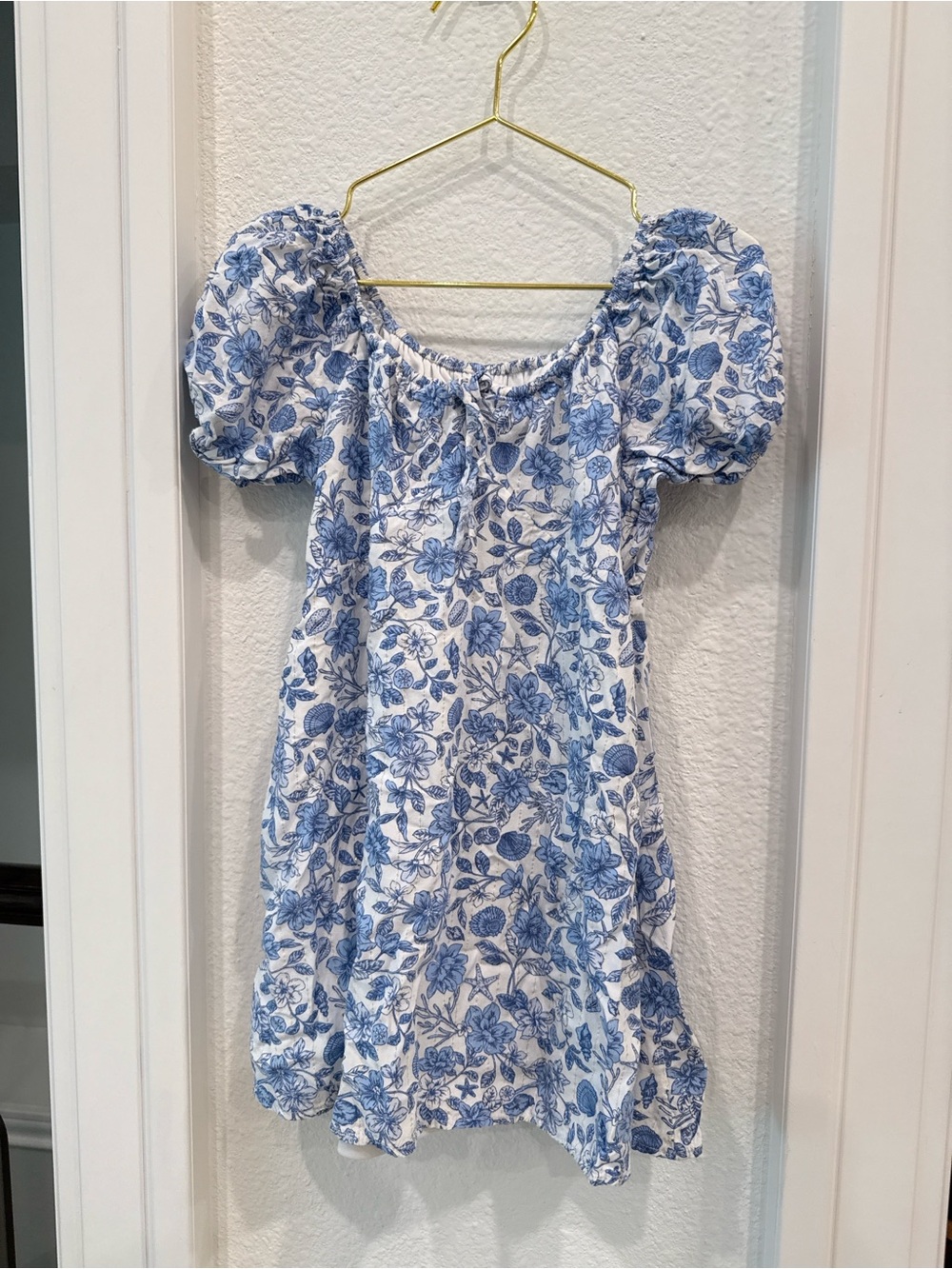GB Girls Blue White Floral Puff Sleeve Dress Size 4 Coastal Cottagecore